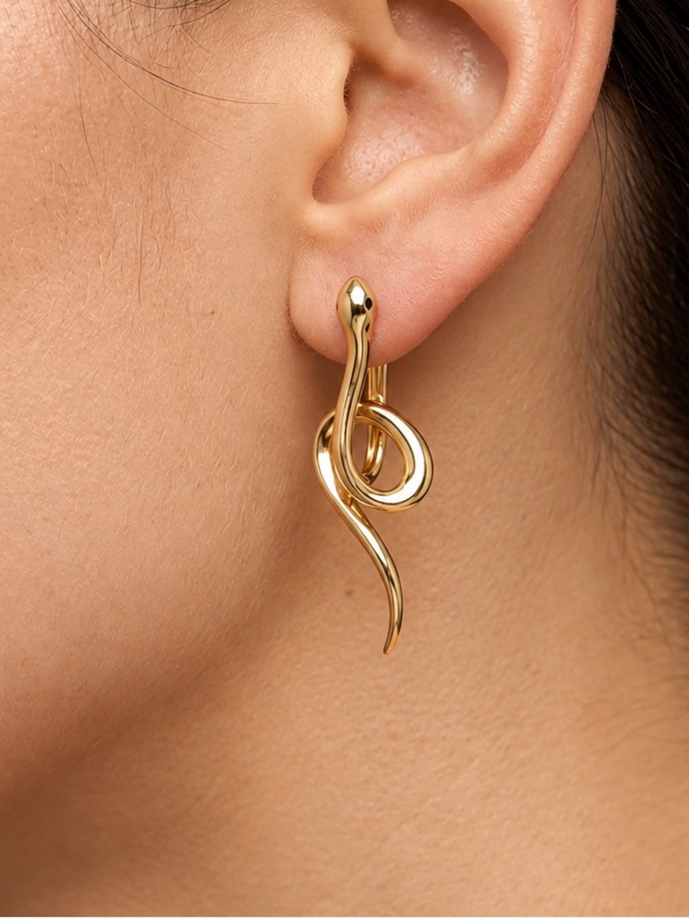 14K Gold Plated Snake Serpent Huggie Hoop Earrings Dangle Drop Statement Jewelry